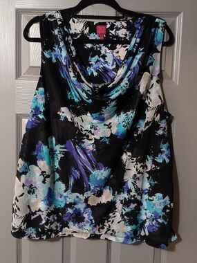 212 Collection Black Floral Cowl Neck Camisole with Blue & Aqua Accents